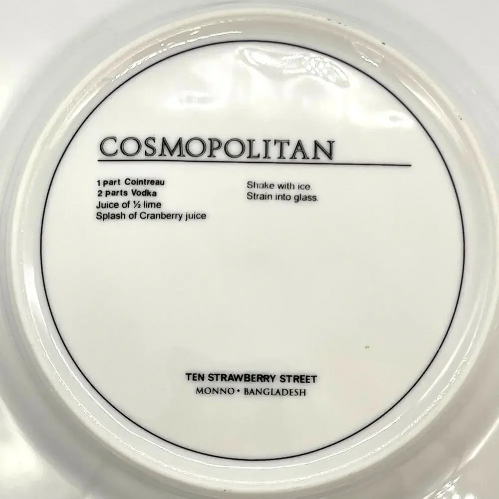 Ten Strawberry Street Set of 4 Tavern Cocktail Plates with Drink Recipes 7.75